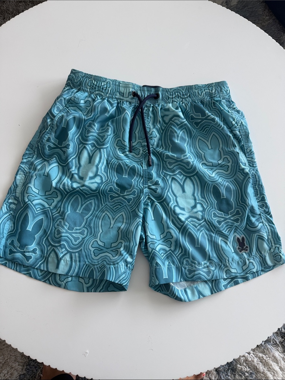 Psycho Bunny Teal Graphic Bunny-Print Swim Trunks 14-16 large Boy